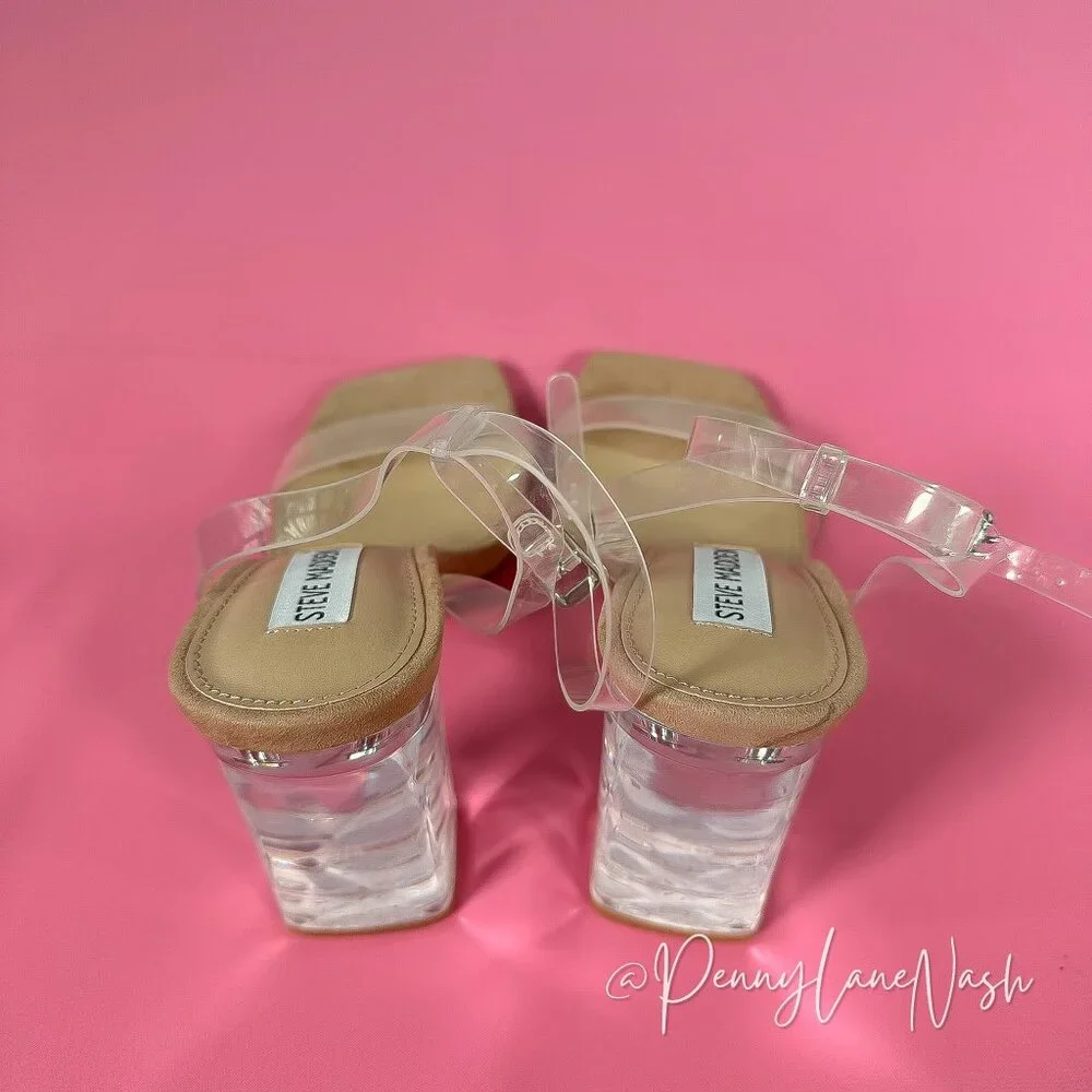 Steve Madden Camille Likewise Clear Heel Sandal Size 7.5M New - Picture 14 of 15